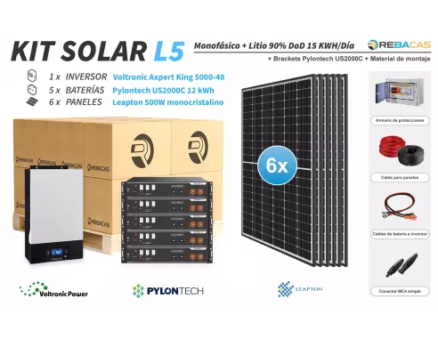 kit solar inversor 5kw con batería de litio 12kwh | material de montaje incluido