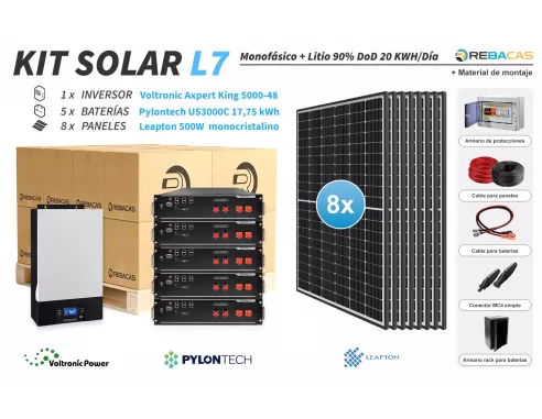 Kit Solar con batería litio Pylontech 17,75 kWh/día | Material de montaje incluido