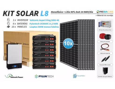 Kit solar con batería litio Pylontech 28 kWh/día | Material de montaje incluido