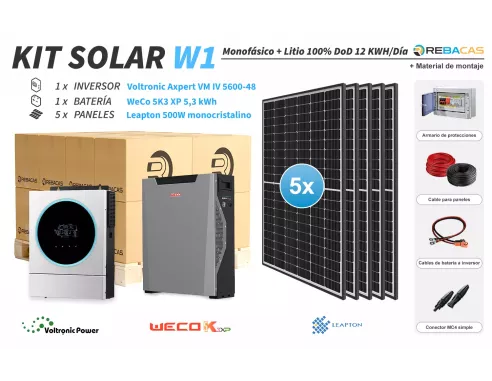 Mejor Kit Solar batería litio del mercado | 12 kWh/día y 100% DOD