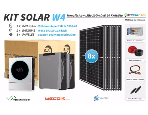 Kit Solar litio 20 kWh/día | 10,6 kWh baterías 7,2 kW inversor