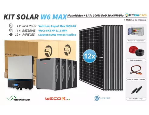 Kit Solar litio Alta Potencia 28 kWh/día | 22,1 kWh Litio inversor 7,2 kW