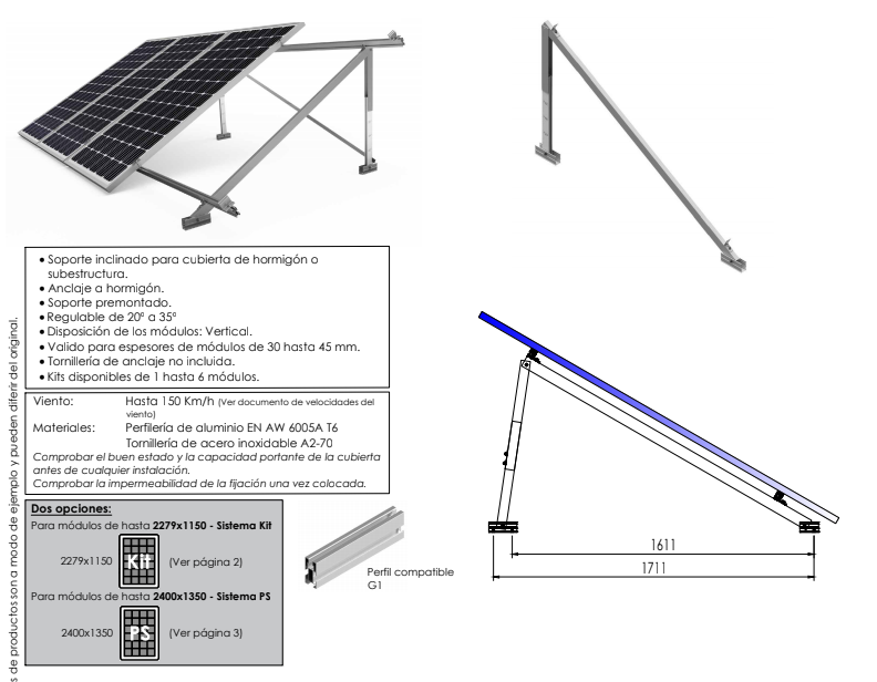 Soporte para paneles solares fotovoltaicos pared y suelo